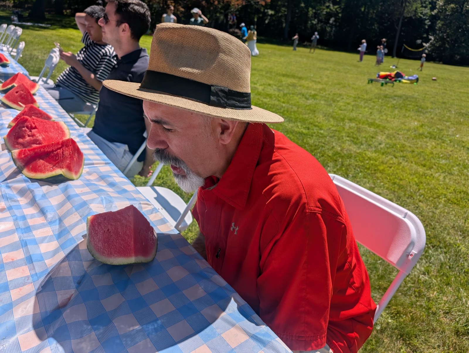 Watermelon-eating contest at the Johns Hopkins department picnic