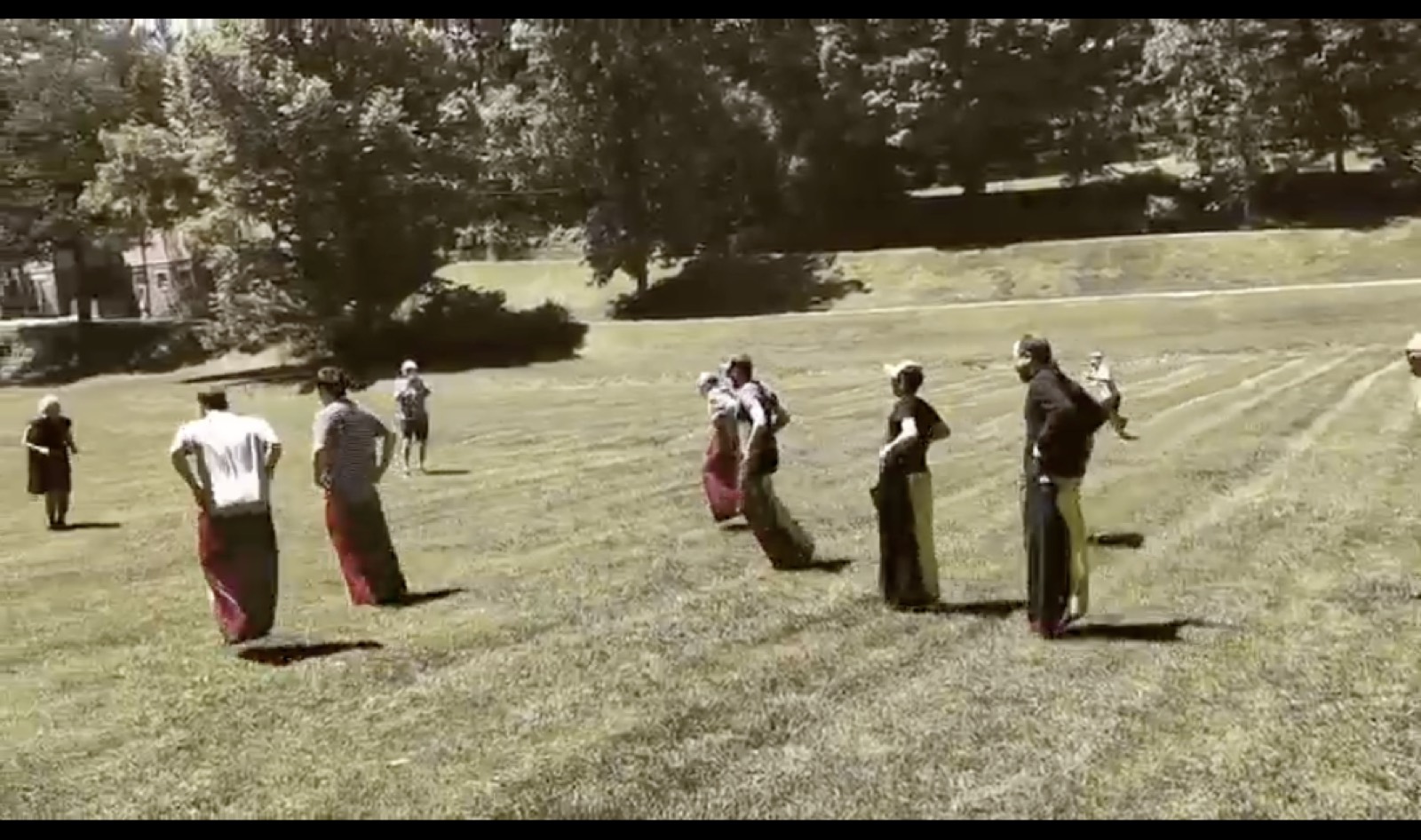 Sack race on the lawn at the Johns Hopkins department picnic